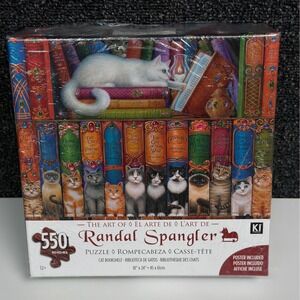 KI Puzzles Randal Spangler Cat Bookshelf 550 Piece Jigsaw Puzzle New Sealed